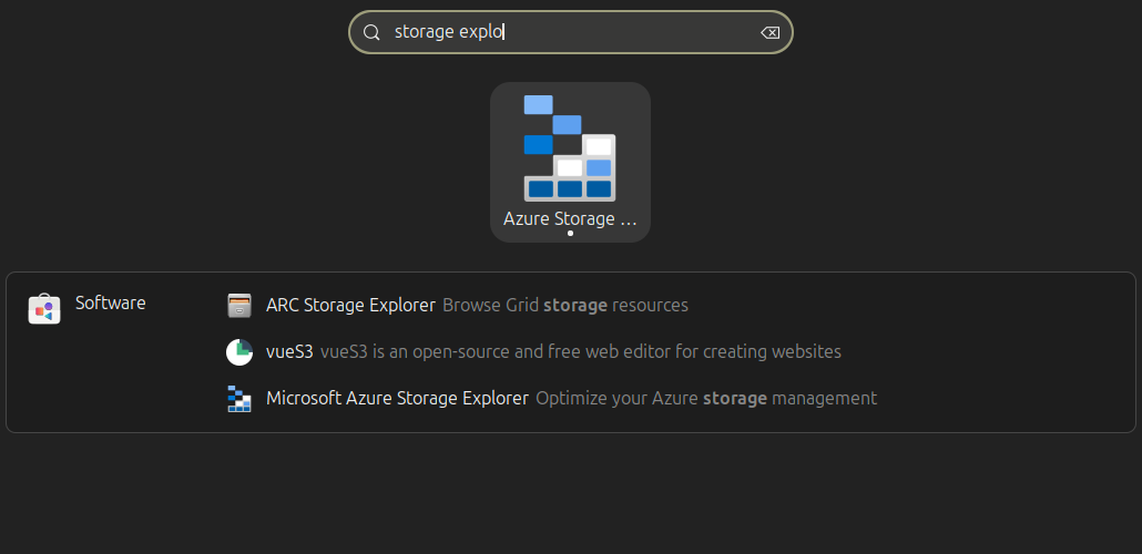 Launch Storage Explorer on Ubuntu