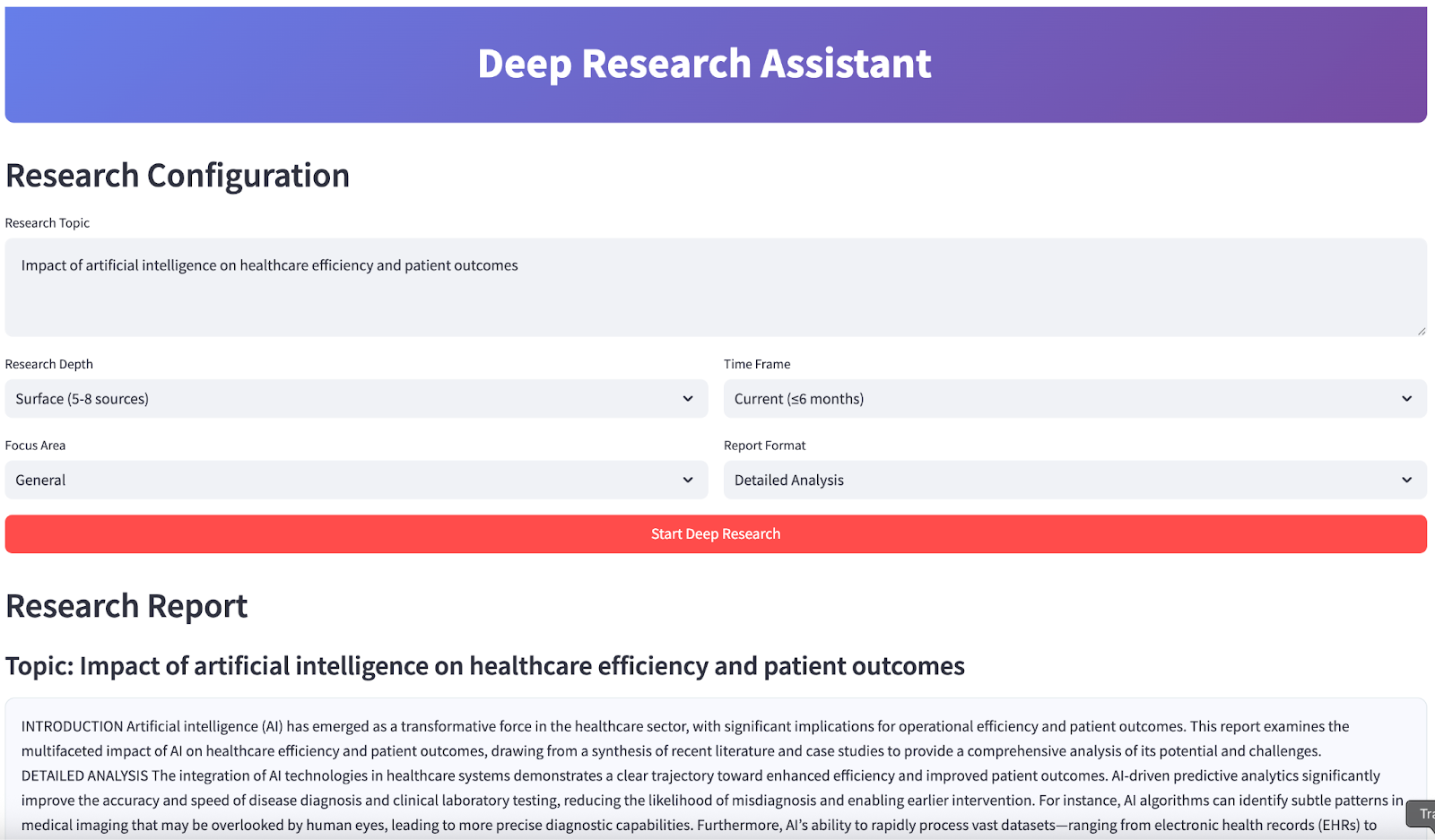 Demonstração do Deep Research Assistant