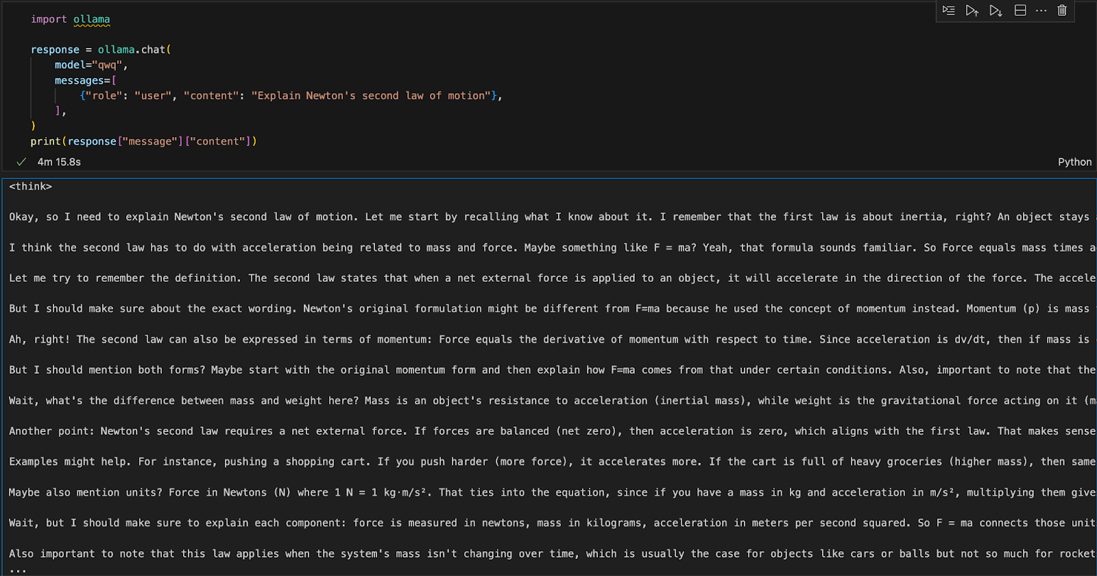 Exécution du modèle QwQ 32b à l'aide de Python