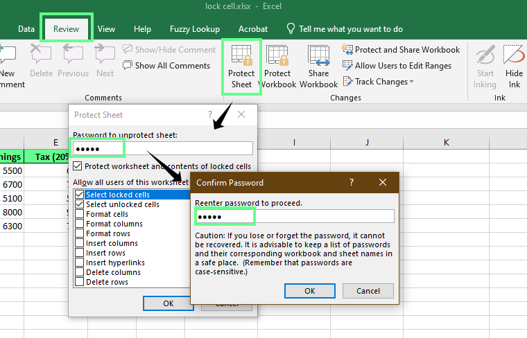 Proteger la hoja con una contraseña en excel