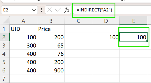 Using INDIRECT() for cell referencing in Excel.