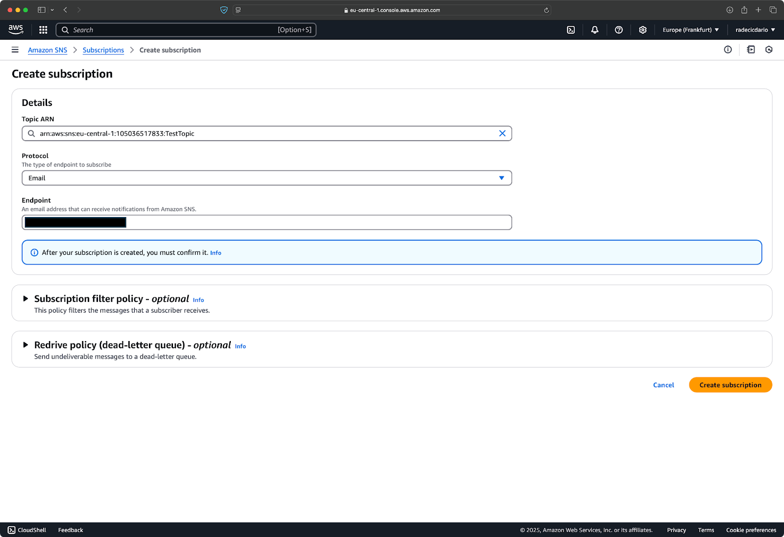 Image 5 - Creating an email subscription