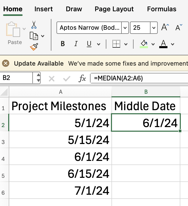 Excel MEDIAN works with dates