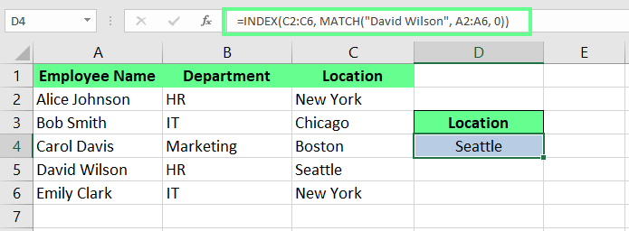 Combinaison des fonctions INDEX et MATCH dans Excel.