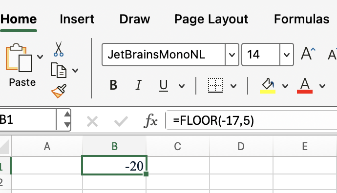 Excel FLOOR com um número negativo