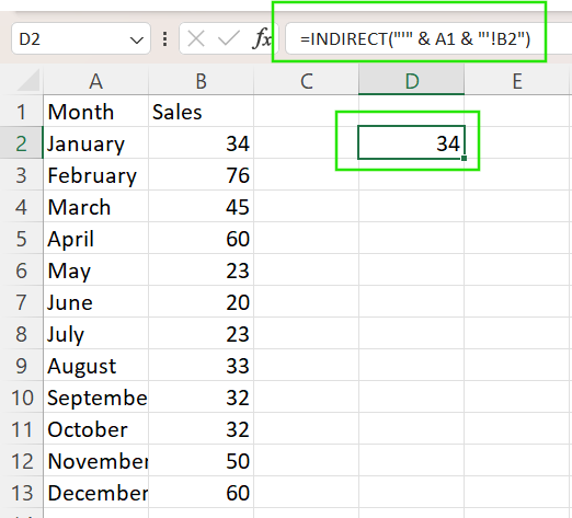 Using INDIRECT() to reference other worksheets indirectly in Excel.
