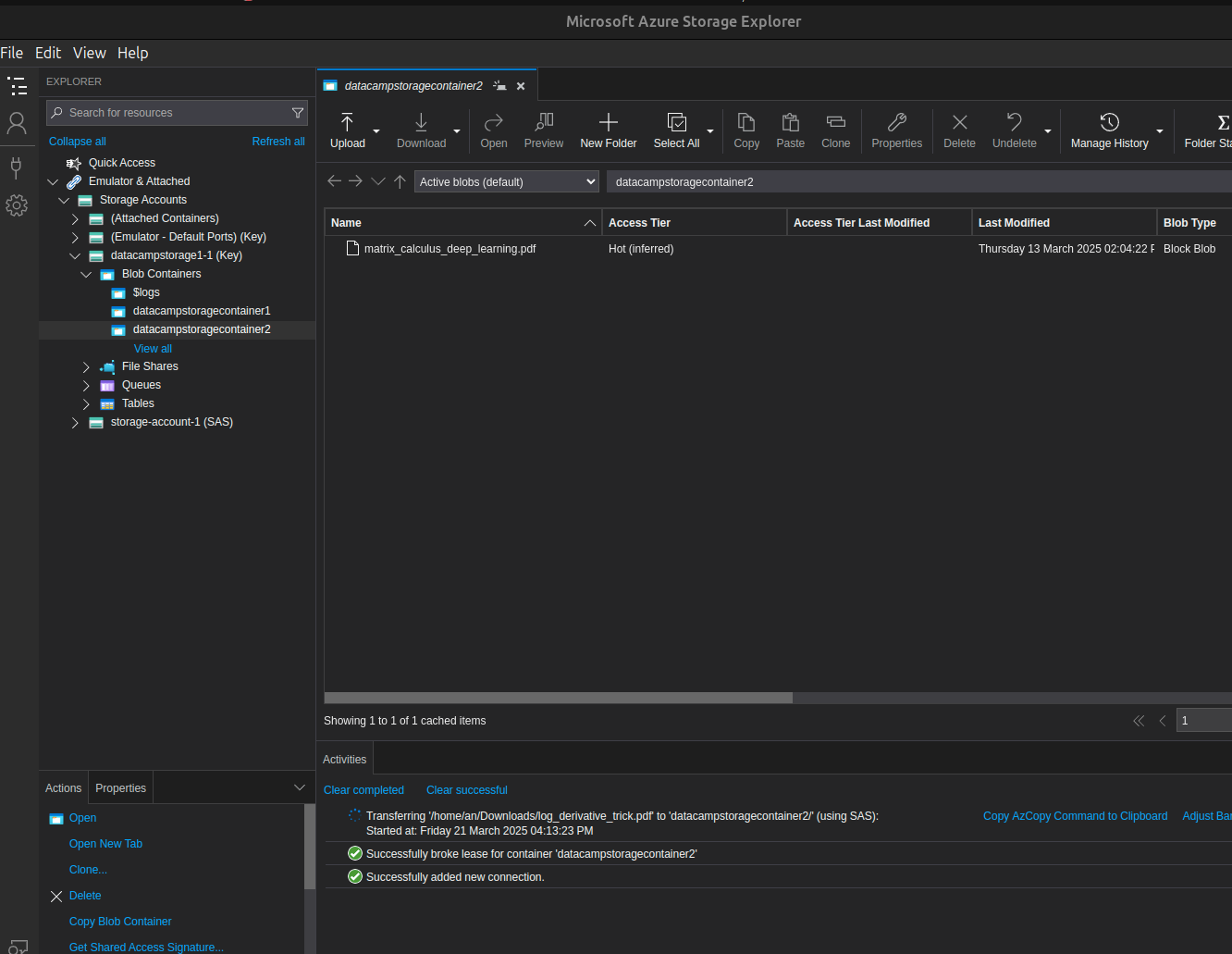 Viewing blobs in Storage Explorer