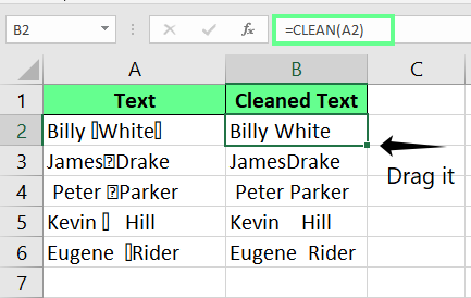 Clean cells using the CLEAN() function in Excel
