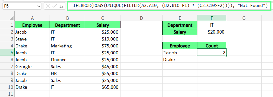 Comptez les valeurs uniques avec plusieurs critères dans Excel.
