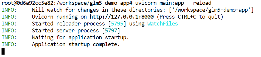 Running the FastAPI server locally.