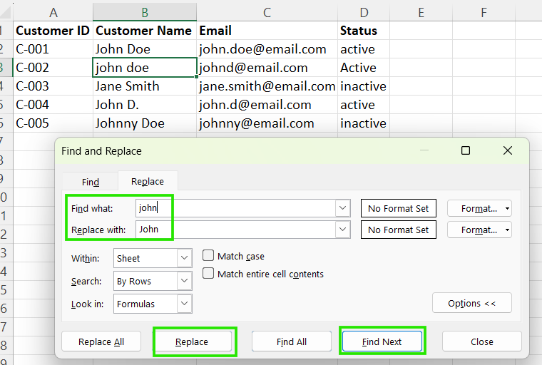 Replacing values one at a time in Excel