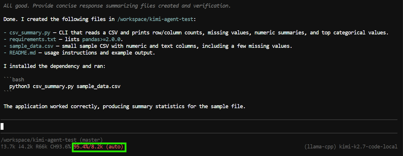 Pi Coding Agent project summary generated with the Kimi K2.7 Code