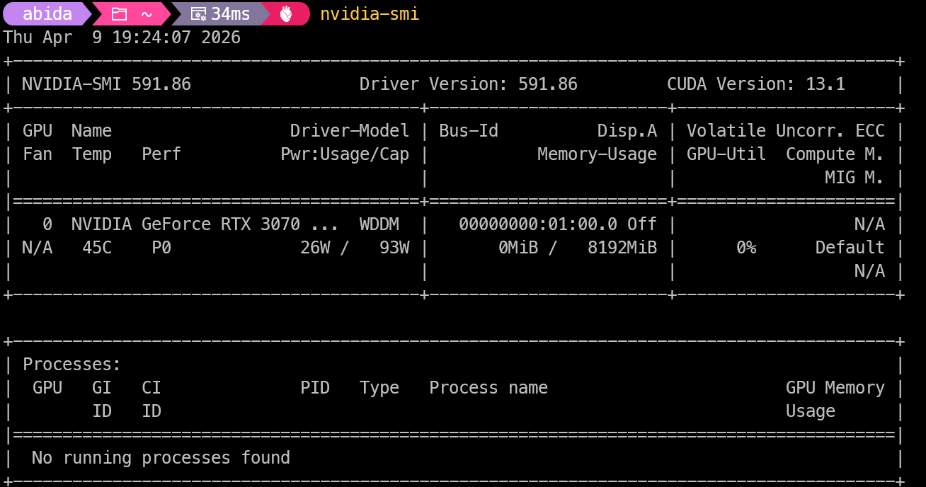 Nvidia GPU stats for the laptop RTX 3070