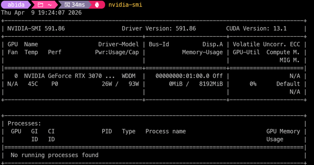 笔记本 RTX 3070 的 Nvidia GPU 信息