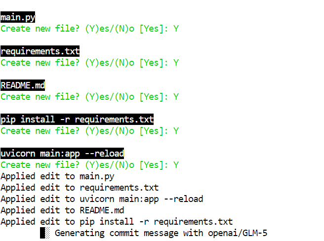 Creating the project files in Aider