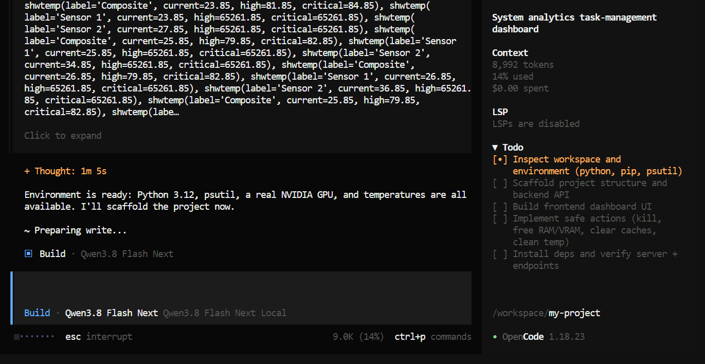 Testing the Qwen3.8-Flash-Next in OpenCode