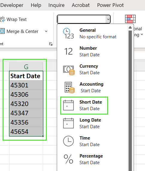 Number format option in Excel.