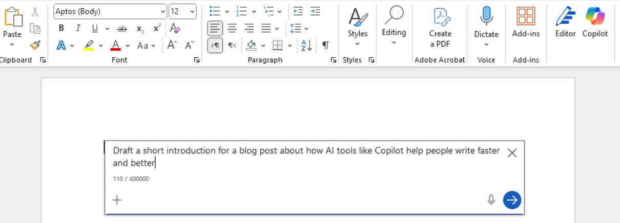 How to try a prompt using Copilot in Word
