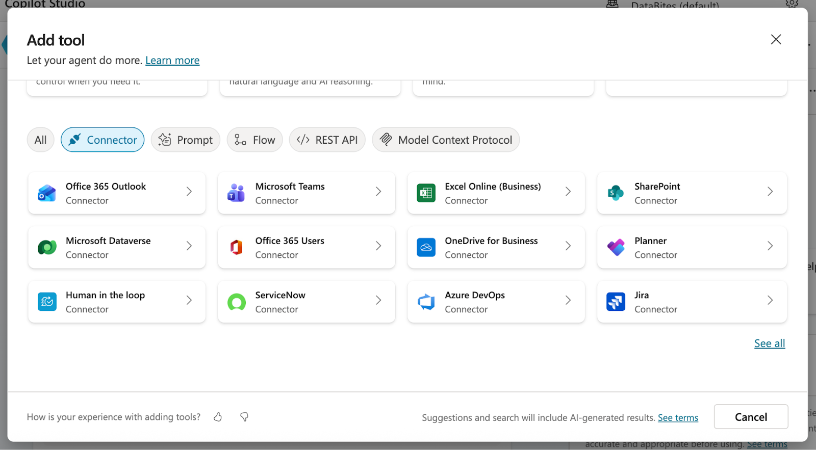 Microsoft Copilot Studio add tool