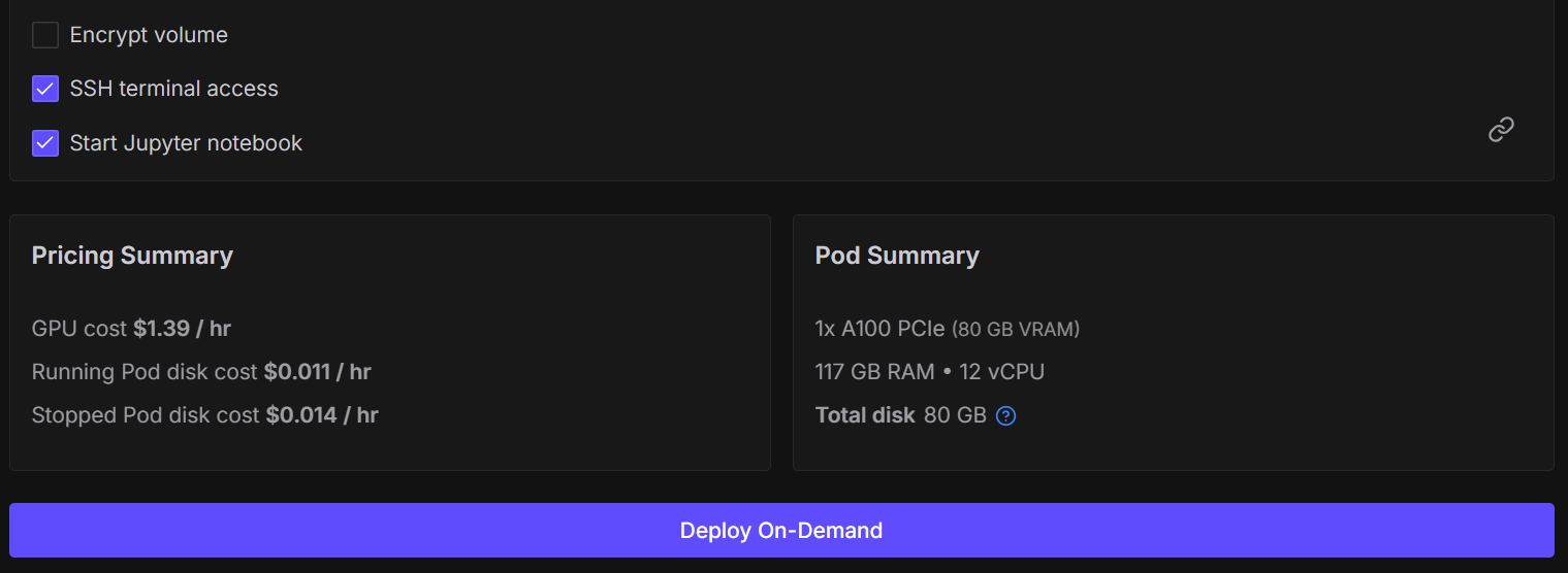 Setting up A100 Pod in Runpod