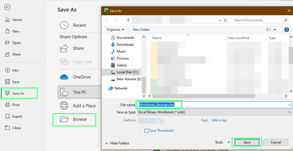 Create a backup copy of Excel workbook