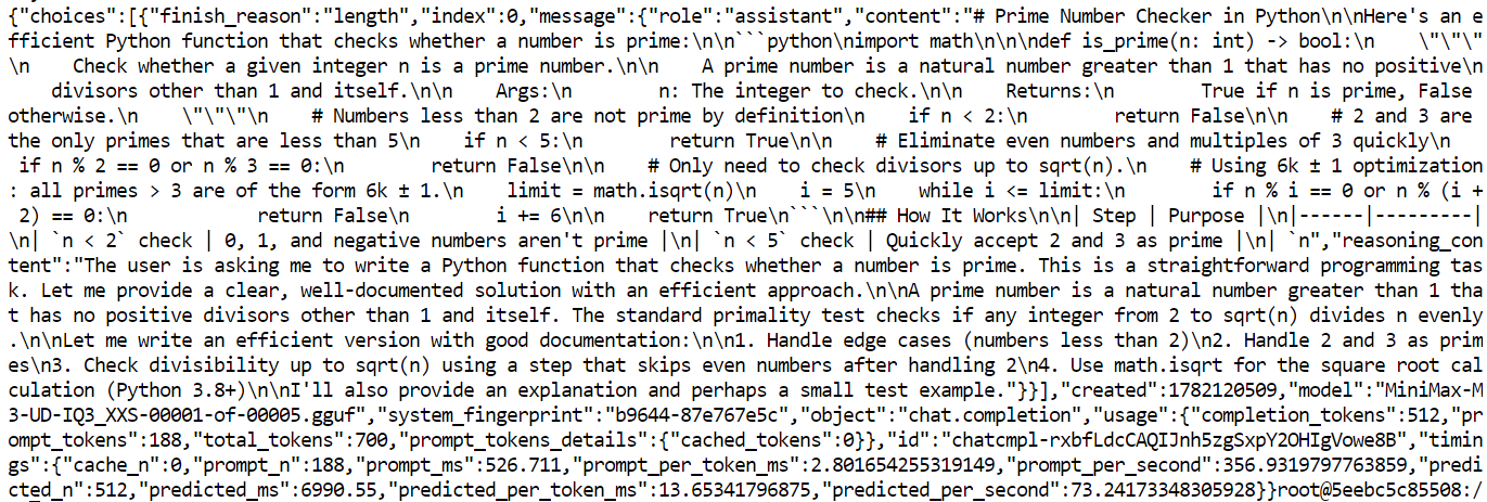 Response generated by he MiniMax M3 UD-IQ3_XXS