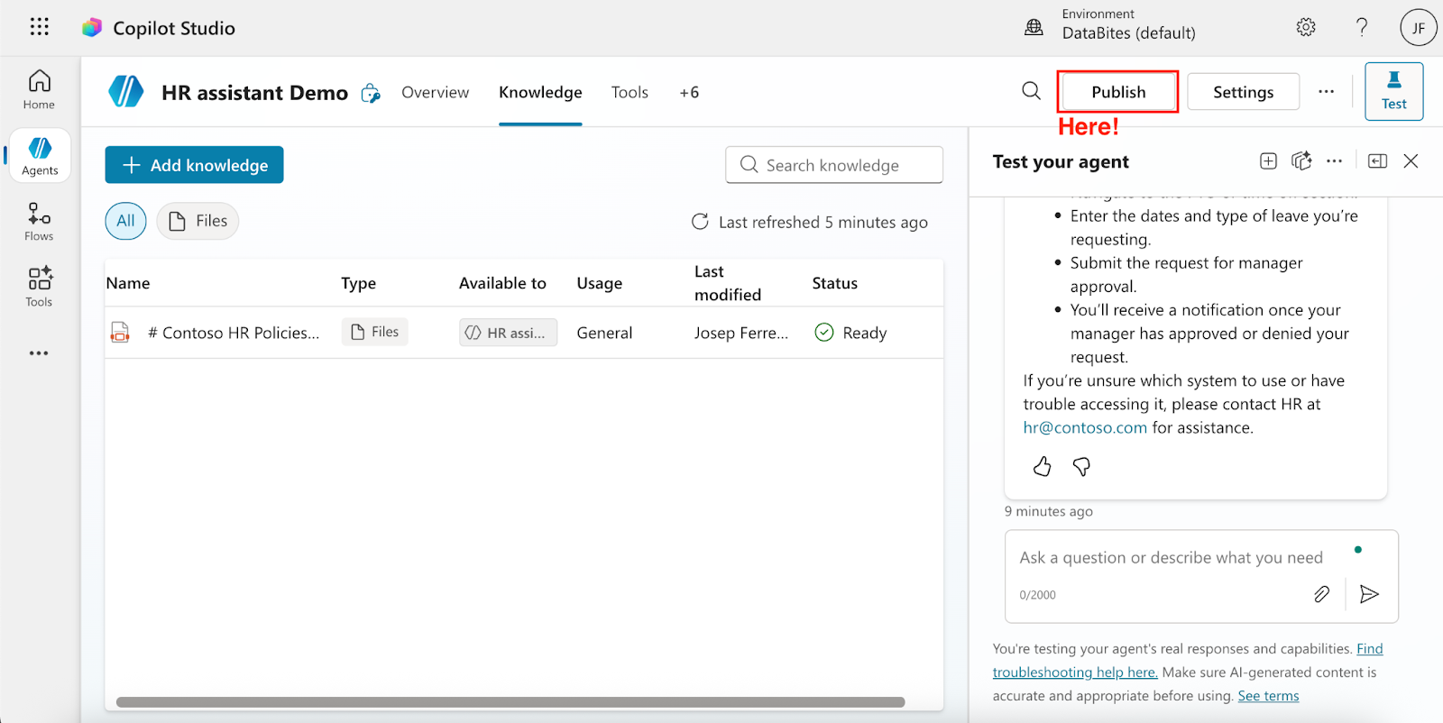 Microsoft Copilot Studio publish agent