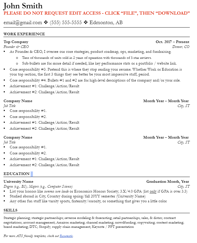 mid-level software engineer resume template