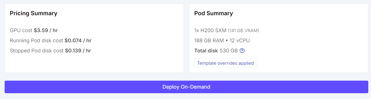 pod summary on runpod