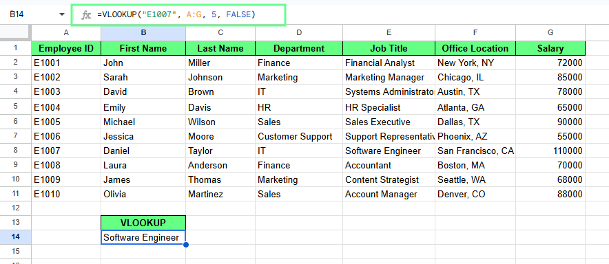 VLOOKUP in Google Sheets