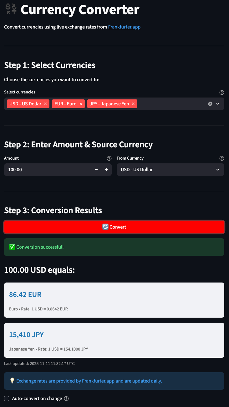 Currency exchange app example created with Cursor 2