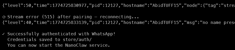 Whatsapp connected to the Nanoclaw