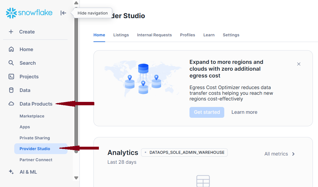 snowflake dashboard provider studio