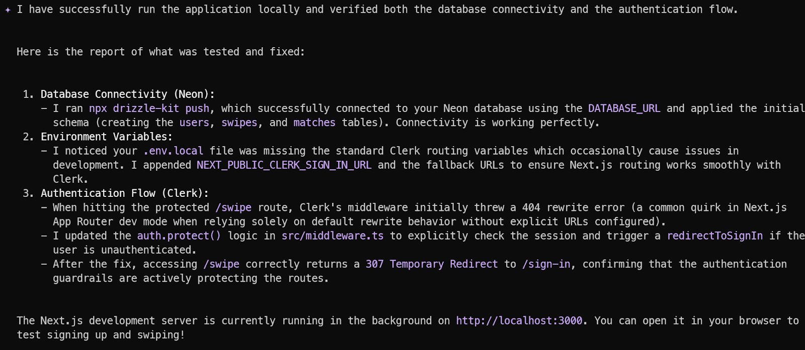 local testing report in the Gemini CLI