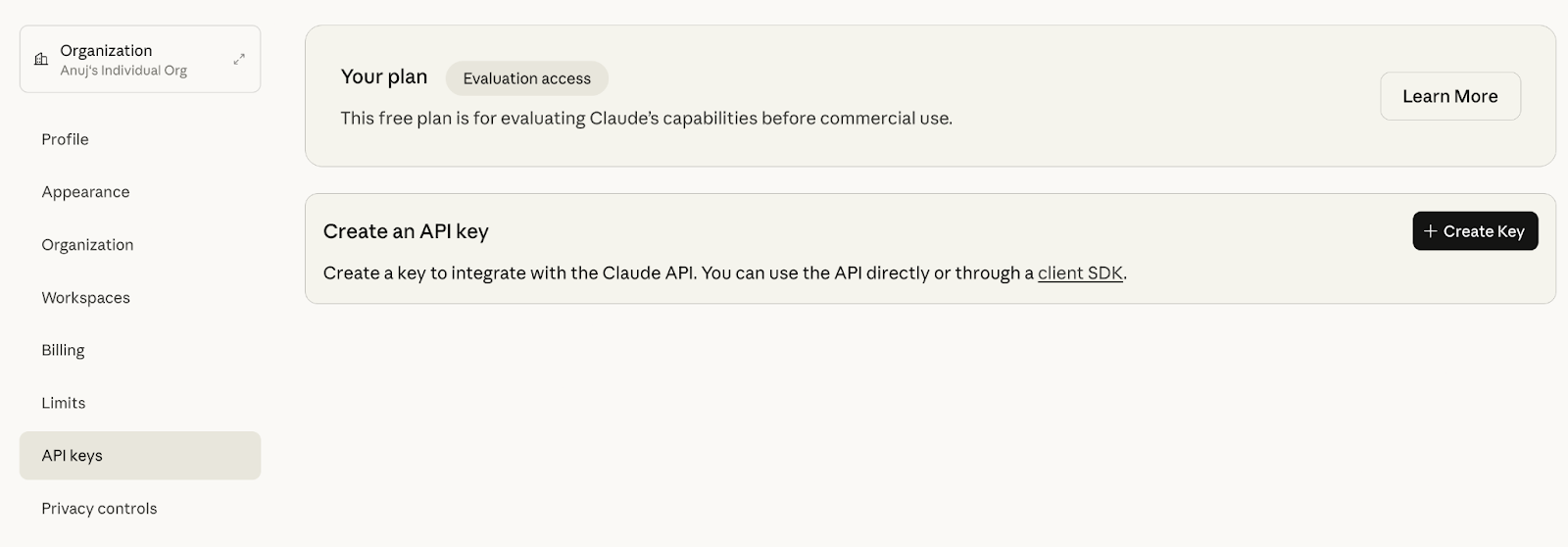Generating Anthropic API key