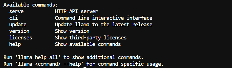Testing the llama.cpp help command