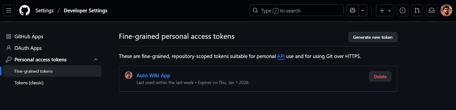 Creating GitHub Personal Access Token