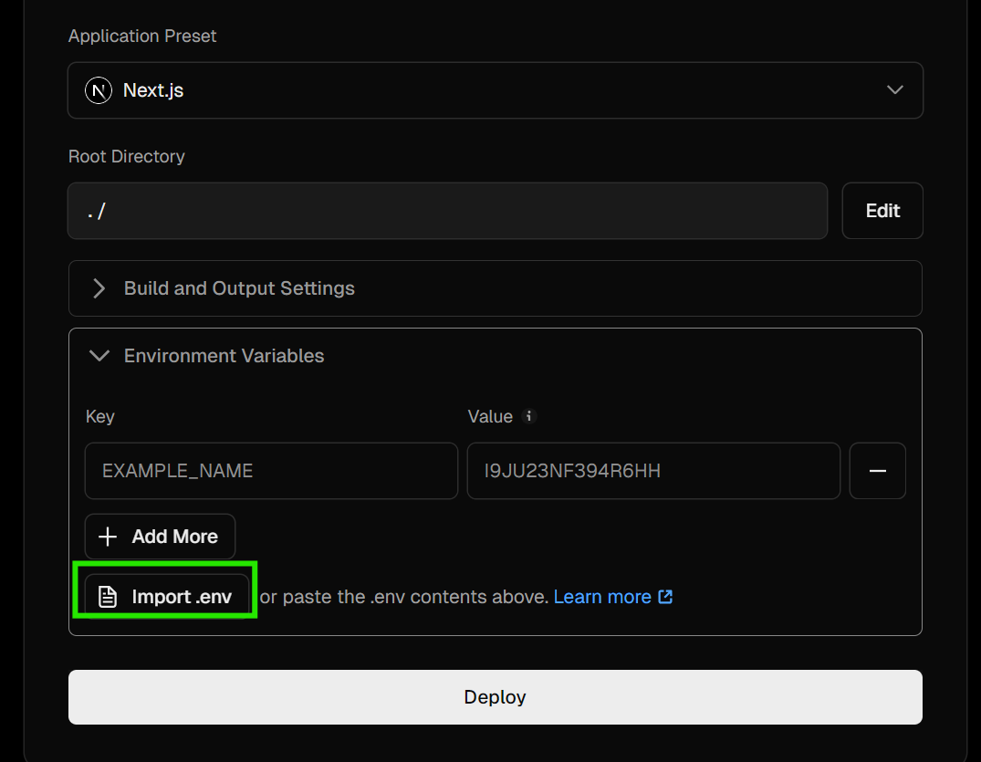 setting the environment variable in the Vercel.