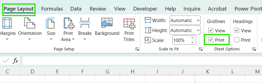 How to print gridlines in Excel