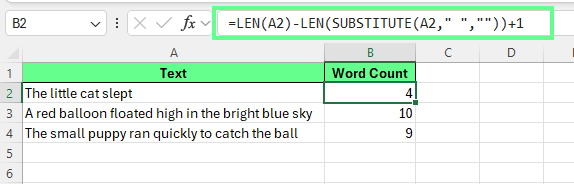 Counting total word present in a cell in Excel