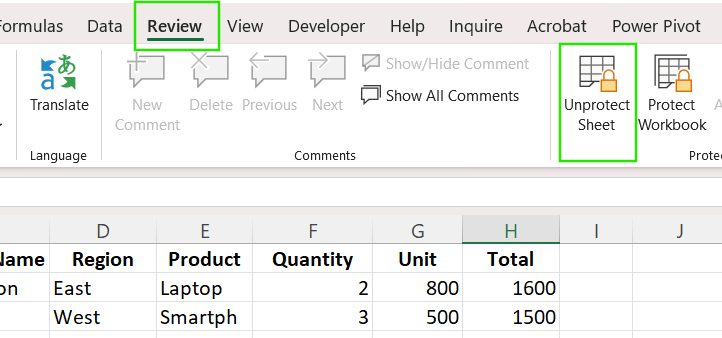 Blatt in Excel entsichern.