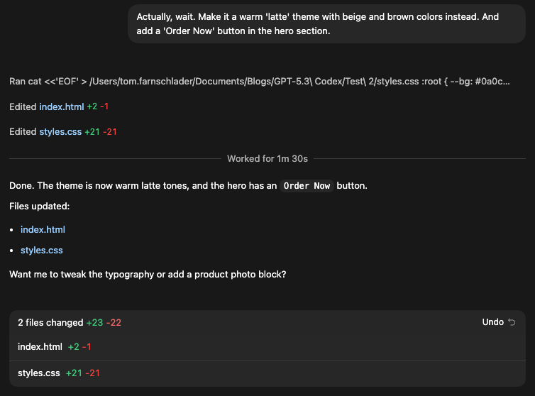 Testing the steering feature in the Codex app