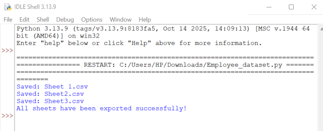 IDLE Shell convert excel to csv