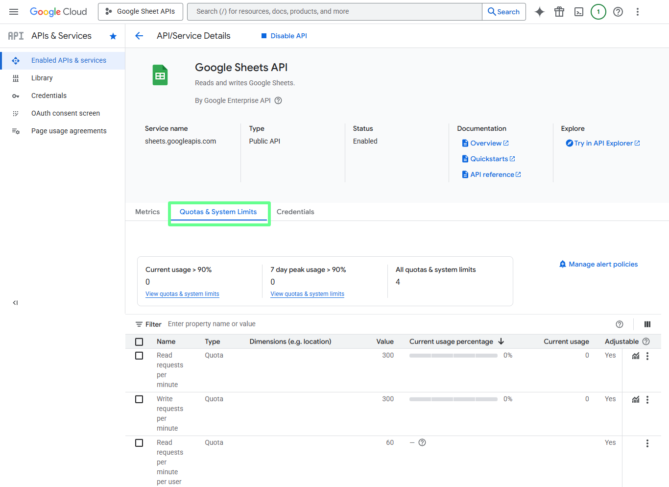 Quotas and System Limits in Google Sheets API.