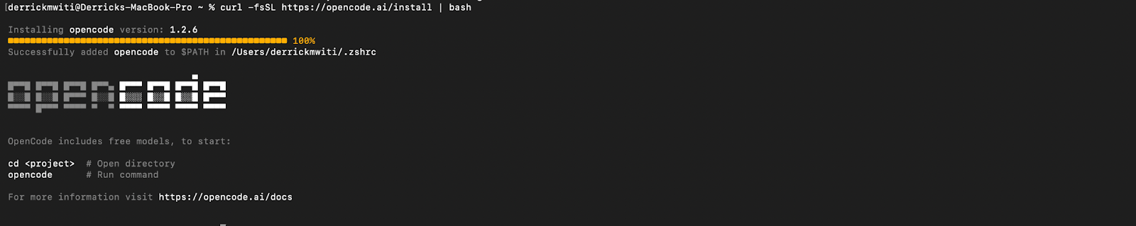 OpenCode installation on a macbook