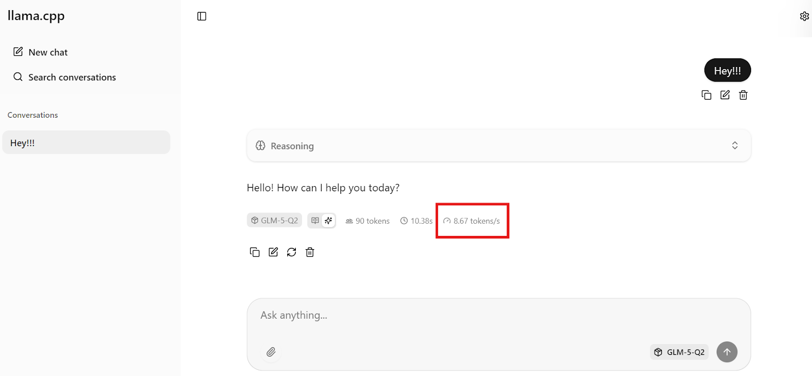 Testing the GLM-5 model on the Llama.cpp webUI