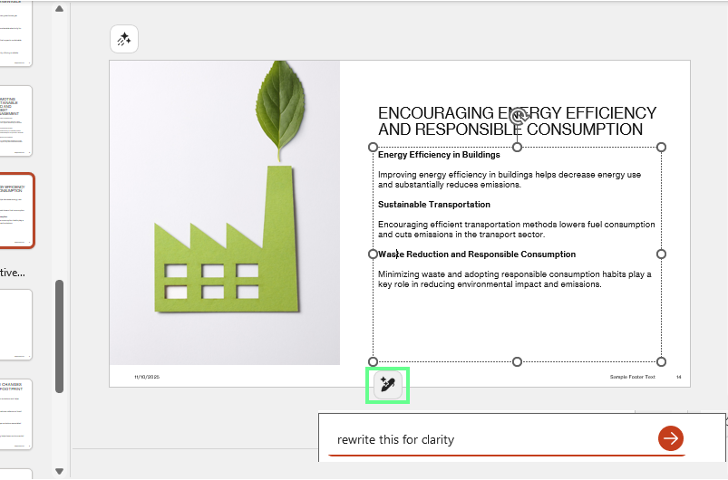 Rewrite a single slide with a prompt in PowerPoint Copilot