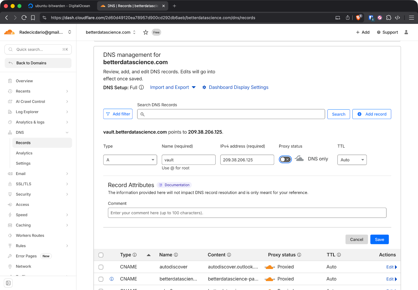 Cloudflare DNS setup