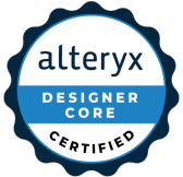 Illustration of a badge for a partner certification: Alteryx Designer Core