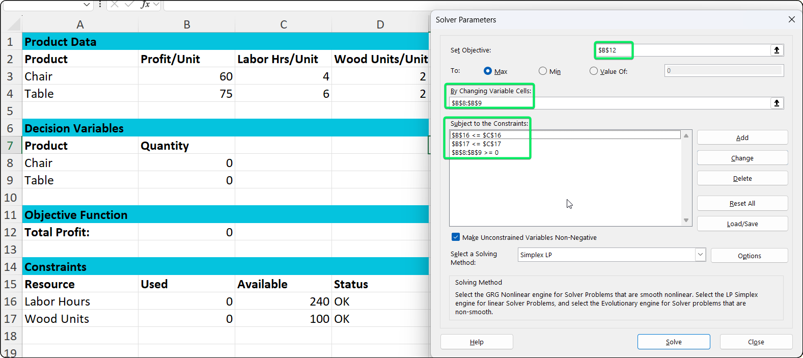 change variable cells excel solver